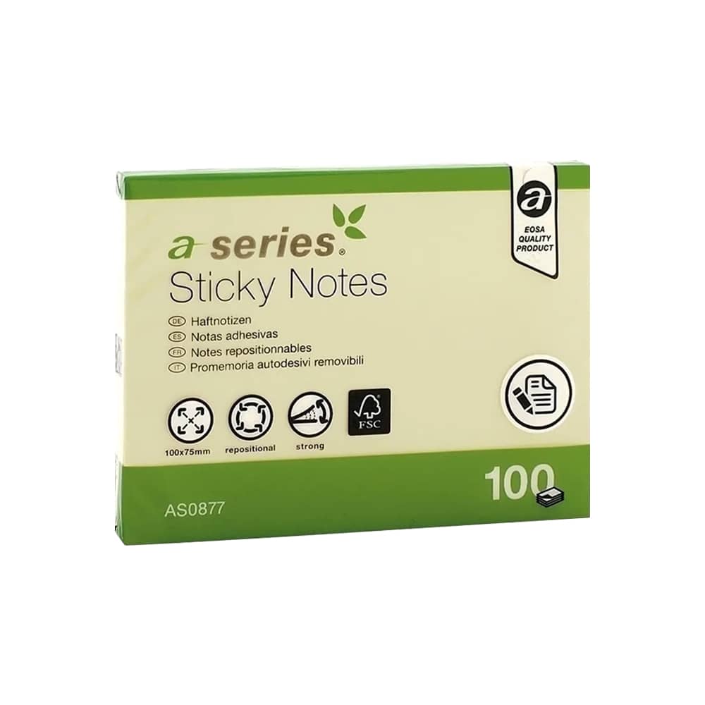 Aseries Yapışkanlı Not Kağıdı 100x75 mm 100 Yaprak Sarı (657)