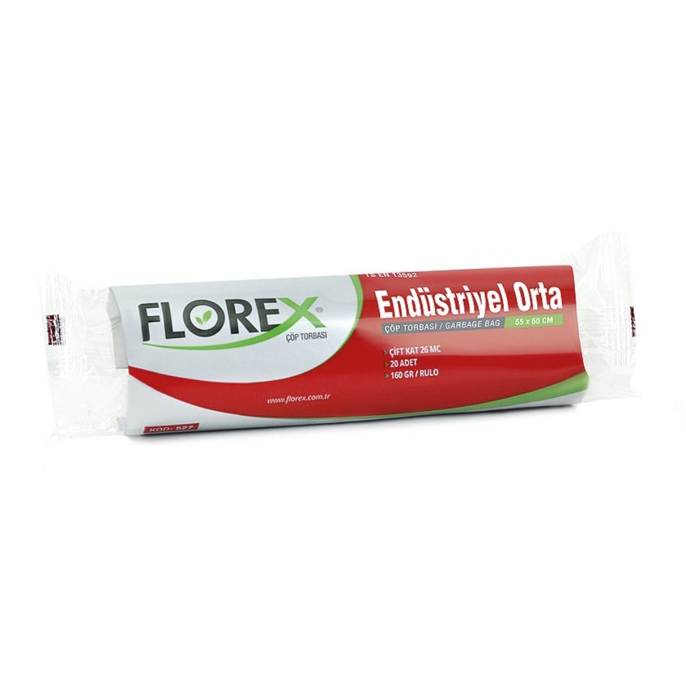 Florex Çöp Poşeti Endüstriyel Orta Boy 55x60 cm 20'li Siyah